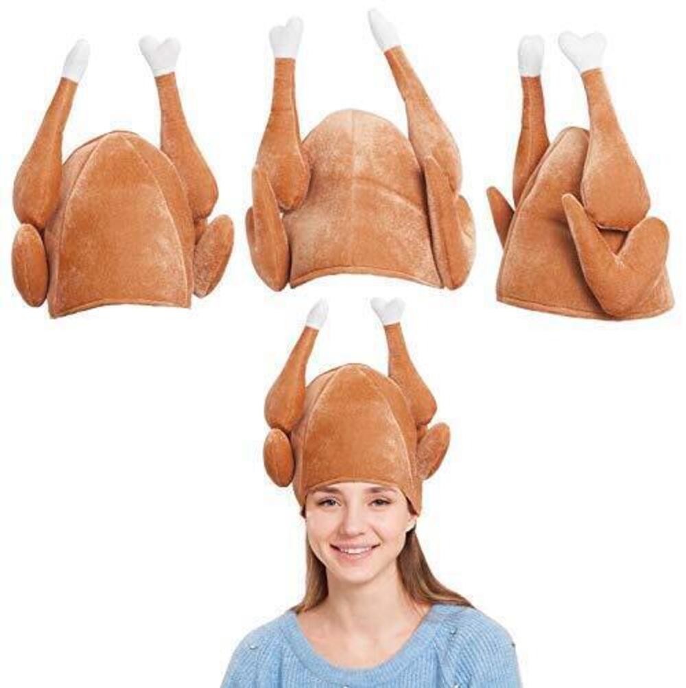 8024 3 Pack Plush Roasted Turkey Hats for Thanksgiving and Halloween